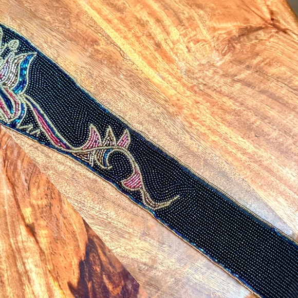 Vintage Le Regale Beaded Statement Belt, Jewel Tone Beading, Black Satin, Glam main image 6